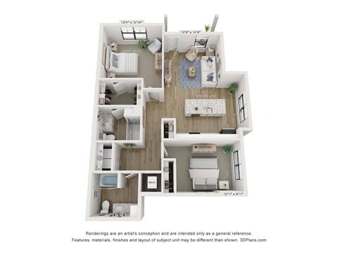 Floor plan for 2 beds, 2 baths, 1148 sqft